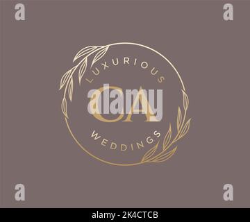CA Initials letter Wedding monogram logos template, hand drawn modern minimalistic and floral templates for Invitation cards, Save the Date, elegant Stock Vector