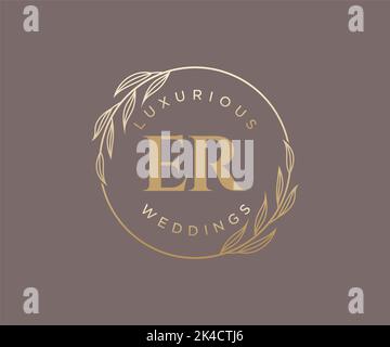 ER Initials letter Wedding monogram logos template, hand drawn modern minimalistic and floral templates for Invitation cards, Save the Date, elegant Stock Vector