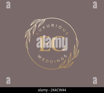 EC Initials letter Wedding monogram logos template, hand drawn modern minimalistic and floral templates for Invitation cards, Save the Date, elegant Stock Vector