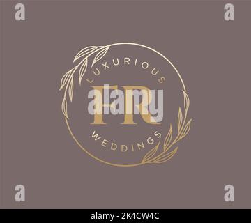 FR Initials letter Wedding monogram logos template, hand drawn modern minimalistic and floral templates for Invitation cards, Save the Date, elegant Stock Vector
