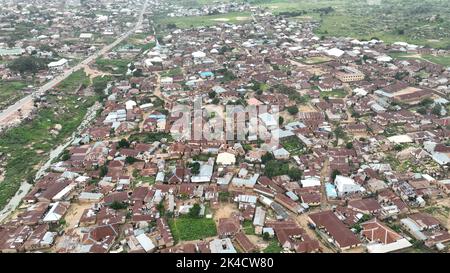 An aerial high city view of neighbourhood in Jos, Nigeria Stock Photo