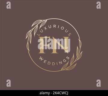 FN Initials letter Wedding monogram logos template, hand drawn modern minimalistic and floral templates for Invitation cards, Save the Date, elegant Stock Vector