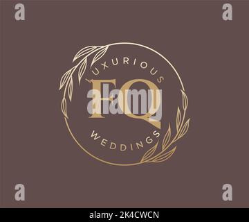 FQ Initials letter Wedding monogram logos template, hand drawn modern minimalistic and floral templates for Invitation cards, Save the Date, elegant Stock Vector
