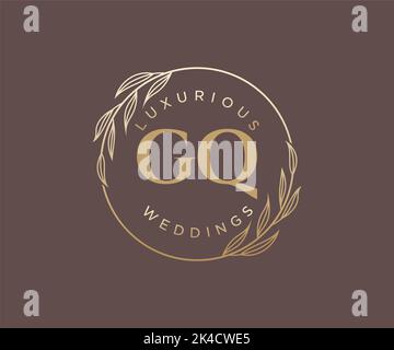 GQ Initials letter Wedding monogram logos template, hand drawn modern minimalistic and floral templates for Invitation cards, Save the Date, elegant Stock Vector