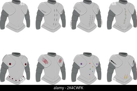 Plate armor game asset, various styles chest armor collection vector illustration Stock Vector
