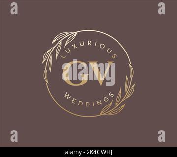GV Initials letter Wedding monogram logos template, hand drawn modern minimalistic and floral templates for Invitation cards, Save the Date, elegant Stock Vector