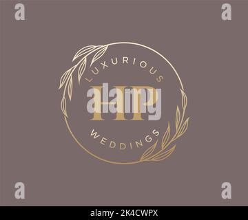 HP Initials letter Wedding monogram logos template, hand drawn modern minimalistic and floral templates for Invitation cards, Save the Date, elegant Stock Vector