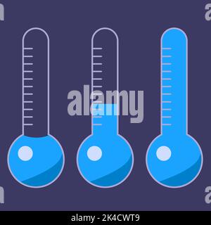 A design of blue thermometers with different levels on dark gray background Stock Vector