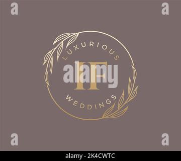 IF Initials letter Wedding monogram logos template, hand drawn modern minimalistic and floral templates for Invitation cards, Save the Date, elegant Stock Vector