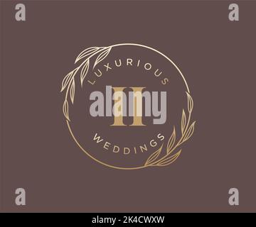II Initials letter Wedding monogram logos template, hand drawn modern minimalistic and floral templates for Invitation cards, Save the Date, elegant Stock Vector