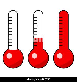 A design of red thermometers with different levels on white background Stock Vector