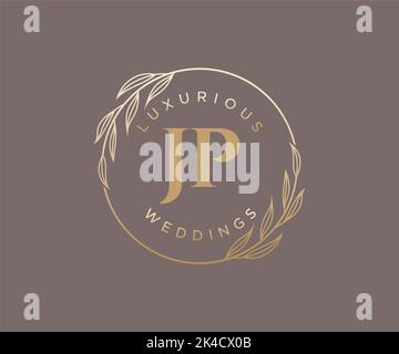 JP Initials letter Wedding monogram logos template, hand drawn modern minimalistic and floral templates for Invitation cards, Save the Date, elegant Stock Vector