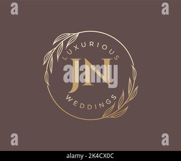 JN Initials letter Wedding monogram logos template, hand drawn modern minimalistic and floral templates for Invitation cards, Save the Date, elegant Stock Vector