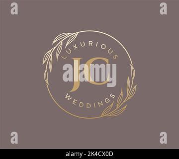 JC Initials letter Wedding monogram logos template, hand drawn modern minimalistic and floral templates for Invitation cards, Save the Date, elegant Stock Vector
