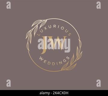 JW Initials letter Wedding monogram logos template, hand drawn modern minimalistic and floral templates for Invitation cards, Save the Date, elegant Stock Vector