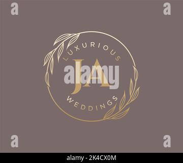 JA Initials letter Wedding monogram logos template, hand drawn modern minimalistic and floral templates for Invitation cards, Save the Date, elegant Stock Vector