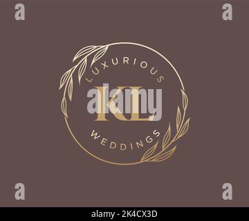 KL Initials letter Wedding monogram logos template, hand drawn modern minimalistic and floral templates for Invitation cards, Save the Date, elegant Stock Vector