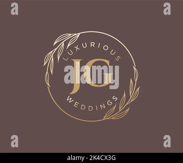 JG Initials letter Wedding monogram logos template, hand drawn modern minimalistic and floral templates for Invitation cards, Save the Date, elegant Stock Vector