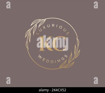 KC Initials letter Wedding monogram logos template, hand drawn modern minimalistic and floral templates for Invitation cards, Save the Date, elegant Stock Vector