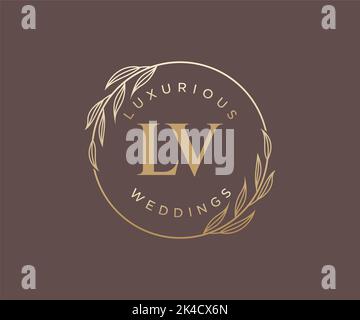LV Initials letter Wedding monogram logos template, hand drawn modern minimalistic and floral templates for Invitation cards, Save the Date, elegant Stock Vector