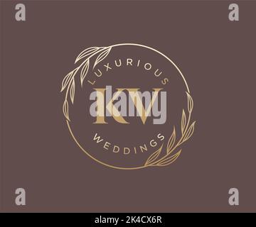 KV Initials letter Wedding monogram logos template, hand drawn modern minimalistic and floral templates for Invitation cards, Save the Date, elegant Stock Vector