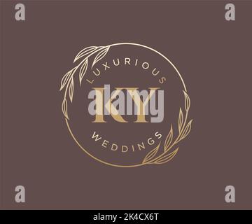 KY Initials letter Wedding monogram logos template, hand drawn modern minimalistic and floral templates for Invitation cards, Save the Date, elegant Stock Vector