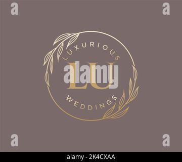 LU Initials letter Wedding monogram logos template, hand drawn modern minimalistic and floral templates for Invitation cards, Save the Date, elegant Stock Vector