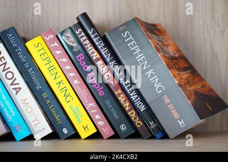 A row of books including the Stephen King novels on a shelf Stock Photo