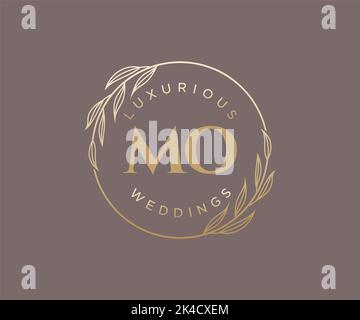 MO Initials letter Wedding monogram logos template, hand drawn modern minimalistic and floral templates for Invitation cards, Save the Date, elegant Stock Vector