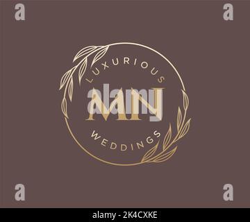 MN Initials letter Wedding monogram logos template, hand drawn modern minimalistic and floral templates for Invitation cards, Save the Date, elegant Stock Vector
