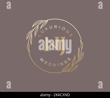 NJ Initials letter Wedding monogram logos template, hand drawn modern minimalistic and floral templates for Invitation cards, Save the Date, elegant Stock Vector