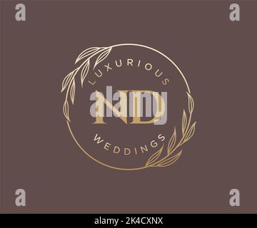 ND Initials letter Wedding monogram logos template, hand drawn modern minimalistic and floral templates for Invitation cards, Save the Date, elegant Stock Vector