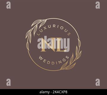 NL Initials letter Wedding monogram logos template, hand drawn modern minimalistic and floral templates for Invitation cards, Save the Date, elegant Stock Vector