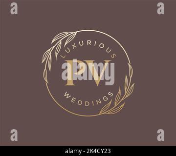 PV Initials letter Wedding monogram logos template, hand drawn modern minimalistic and floral templates for Invitation cards, Save the Date, elegant Stock Vector