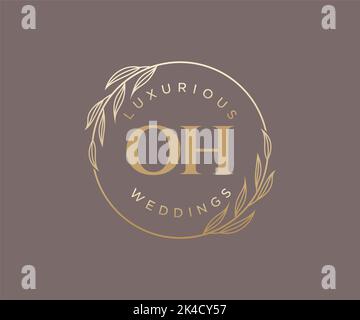 OH Initials letter Wedding monogram logos template, hand drawn modern minimalistic and floral templates for Invitation cards, Save the Date, elegant Stock Vector