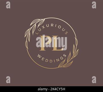 PL Initials letter Wedding monogram logos template, hand drawn modern minimalistic and floral templates for Invitation cards, Save the Date, elegant Stock Vector