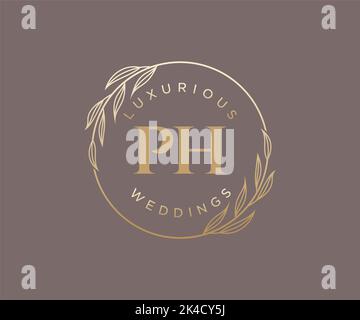 PH Initials letter Wedding monogram logos template, hand drawn modern minimalistic and floral templates for Invitation cards, Save the Date, elegant Stock Vector