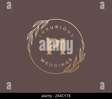 PI Initials letter Wedding monogram logos template, hand drawn modern minimalistic and floral templates for Invitation cards, Save the Date, elegant Stock Vector