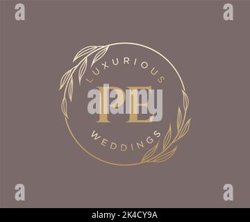 PE Initials letter Wedding monogram logos template, hand drawn modern minimalistic and floral templates for Invitation cards, Save the Date, elegant Stock Vector
