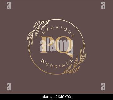 PQ Initials letter Wedding monogram logos template, hand drawn modern minimalistic and floral templates for Invitation cards, Save the Date, elegant Stock Vector