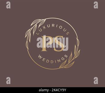 PS Initials letter Wedding monogram logos template, hand drawn modern minimalistic and floral templates for Invitation cards, Save the Date, elegant Stock Vector