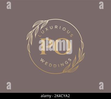 PO Initials letter Wedding monogram logos template, hand drawn modern minimalistic and floral templates for Invitation cards, Save the Date, elegant Stock Vector