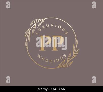 PP Initials letter Wedding monogram logos template, hand drawn modern minimalistic and floral templates for Invitation cards, Save the Date, elegant Stock Vector