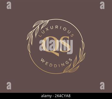QS Initials letter Wedding monogram logos template, hand drawn modern minimalistic and floral templates for Invitation cards, Save the Date, elegant Stock Vector