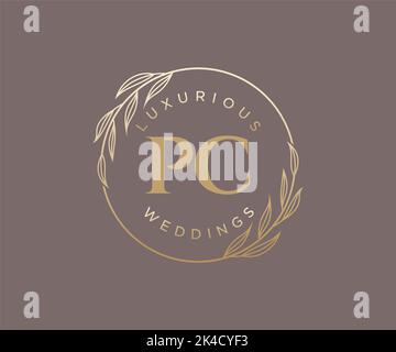 PC Initials letter Wedding monogram logos template, hand drawn modern minimalistic and floral templates for Invitation cards, Save the Date, elegant Stock Vector