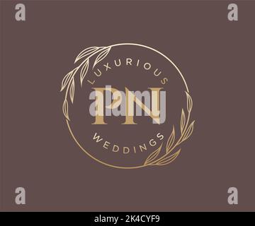 PN Initials letter Wedding monogram logos template, hand drawn modern minimalistic and floral templates for Invitation cards, Save the Date, elegant Stock Vector