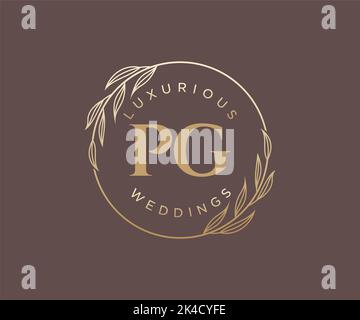 PG Initials letter Wedding monogram logos template, hand drawn modern minimalistic and floral templates for Invitation cards, Save the Date, elegant Stock Vector