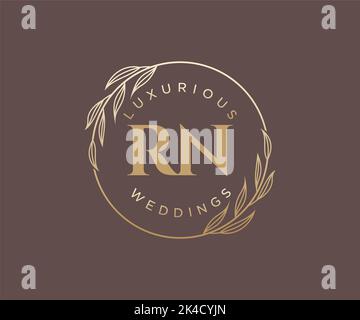 RN Initials letter Wedding monogram logos template, hand drawn modern minimalistic and floral templates for Invitation cards, Save the Date, elegant Stock Vector