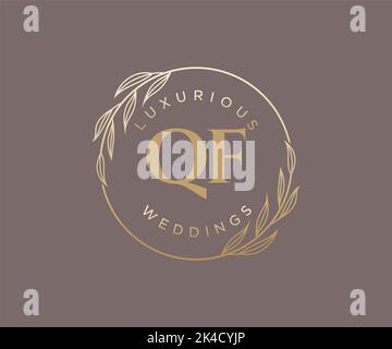 QF Initials letter Wedding monogram logos template, hand drawn modern minimalistic and floral templates for Invitation cards, Save the Date, elegant Stock Vector