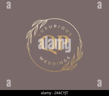 QP Initials letter Wedding monogram logos template, hand drawn modern minimalistic and floral templates for Invitation cards, Save the Date, elegant Stock Vector